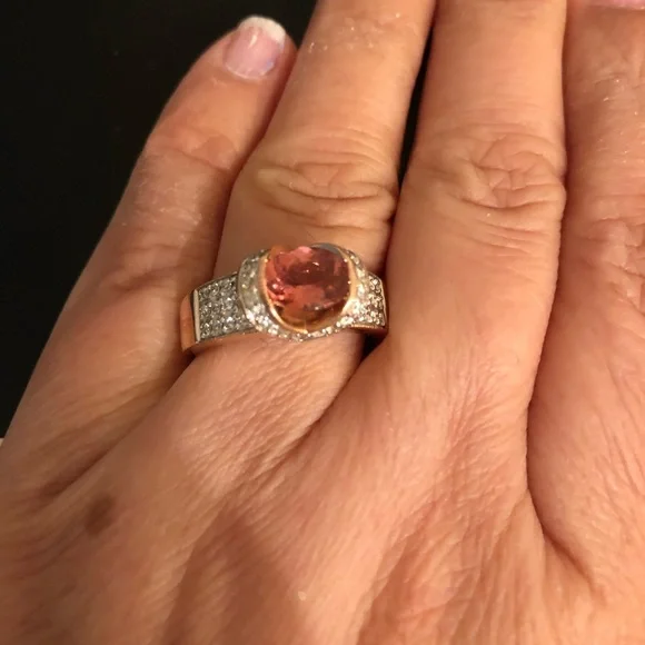Solid 14k rose gold ring with round real diamonds & Natural Gemstone.SZ 8.5 - Picture 10 of 11